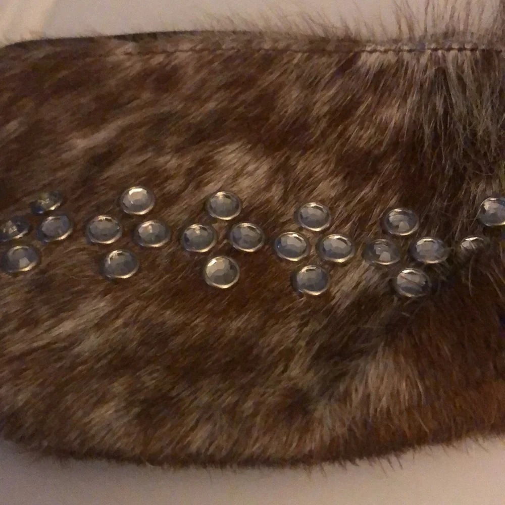 Raviana genuine calf leather zip pouch w/ rhinestone’s made in Texas